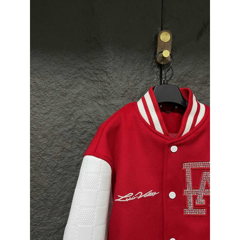 l**is V*t*n  mix leather varsity blouson jacket bright red