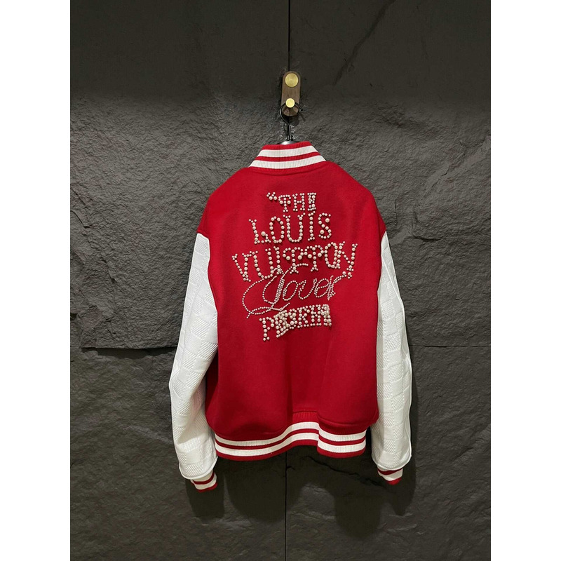 l**is V*t*n  mix leather varsity blouson jacket bright red