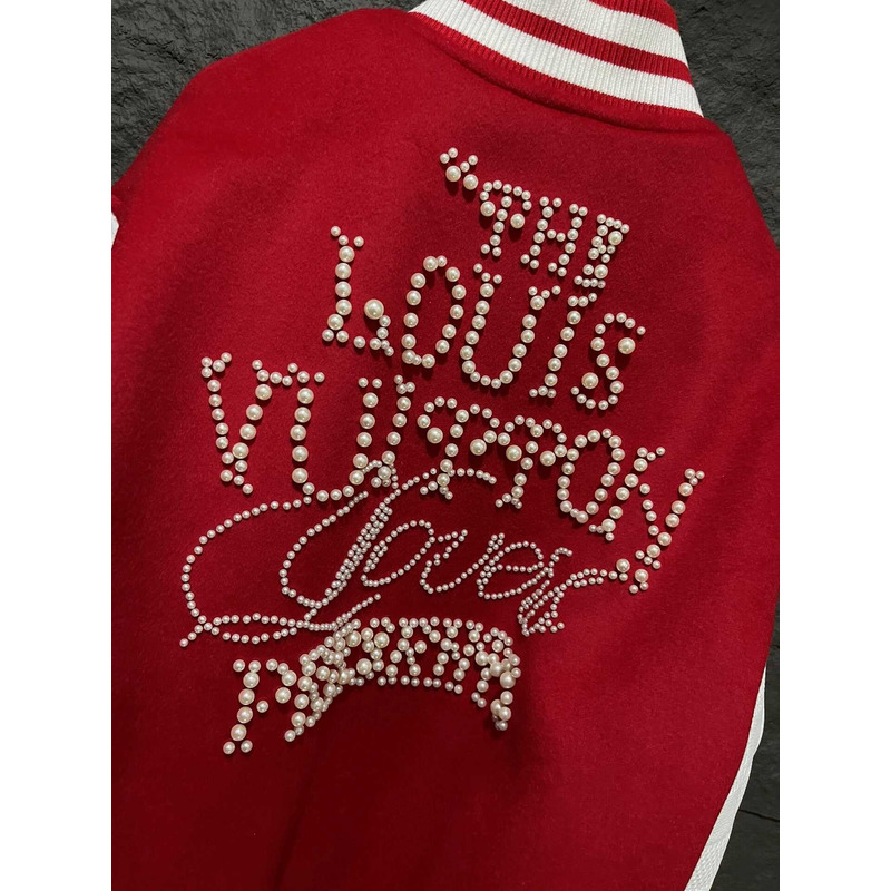 l**is V*t*n  mix leather varsity blouson jacket bright red