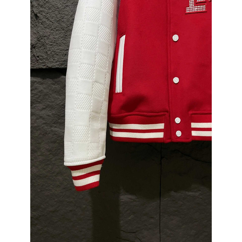 l**is V*t*n  mix leather varsity blouson jacket bright red