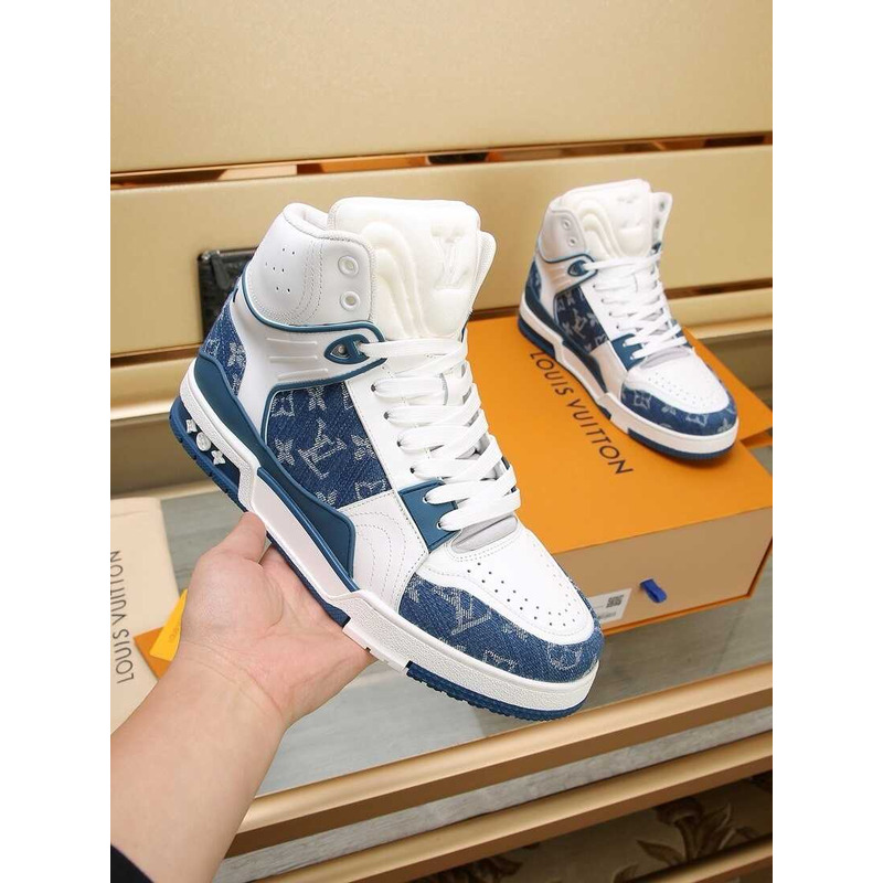 l**is V*t*n lv trainer sneaker boot white and denim