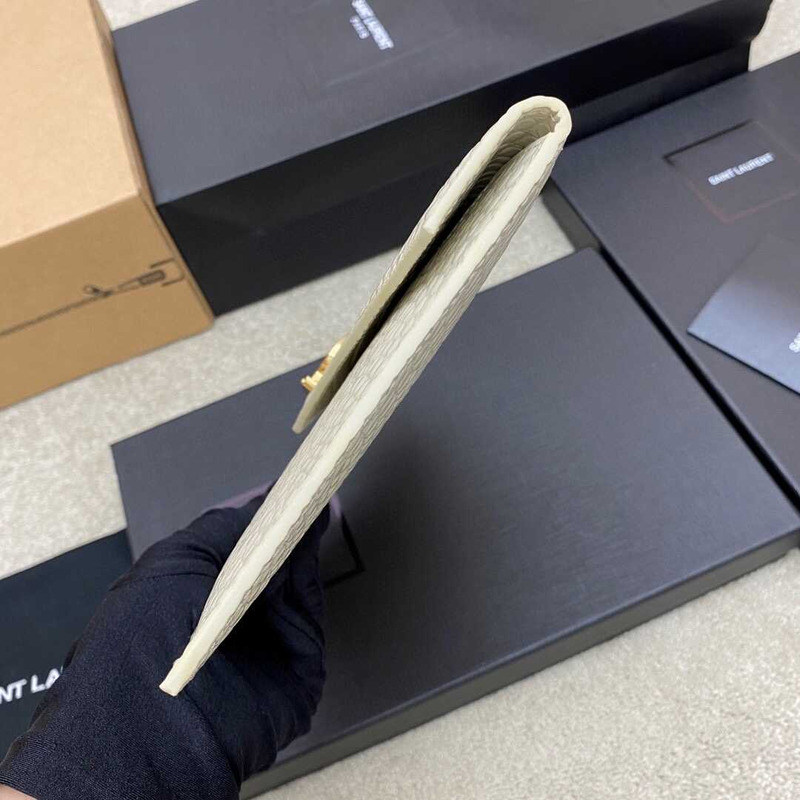 Saint Laurent Uptown Pouch In Crocodile-embossed Shny Leather