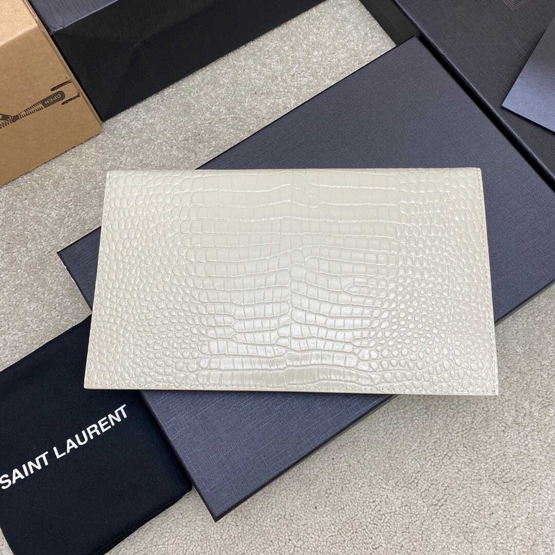 Saint Laurent Uptown Pouch In Crocodile-embossed Shny Leather
