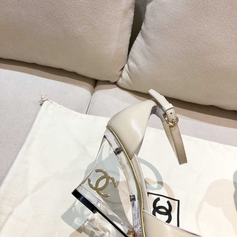 Ch*el  toe leather sling grey heels