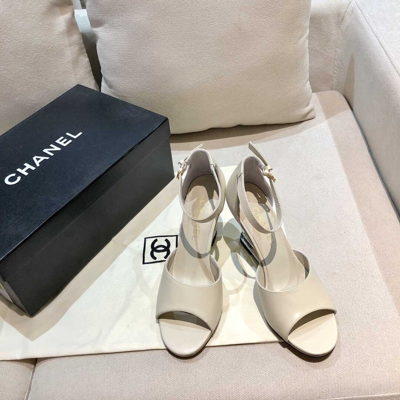 Ch*el  toe leather sling grey heels