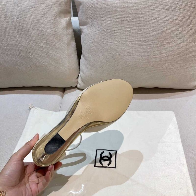 Ch*el  toe leather sling grey heels