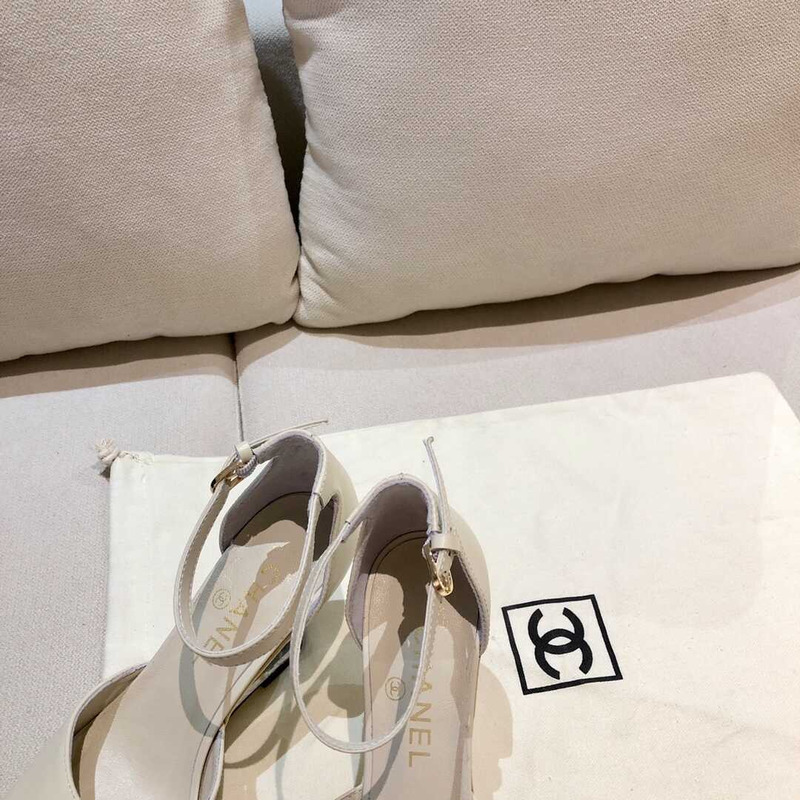 Ch*el  toe leather sling grey heels