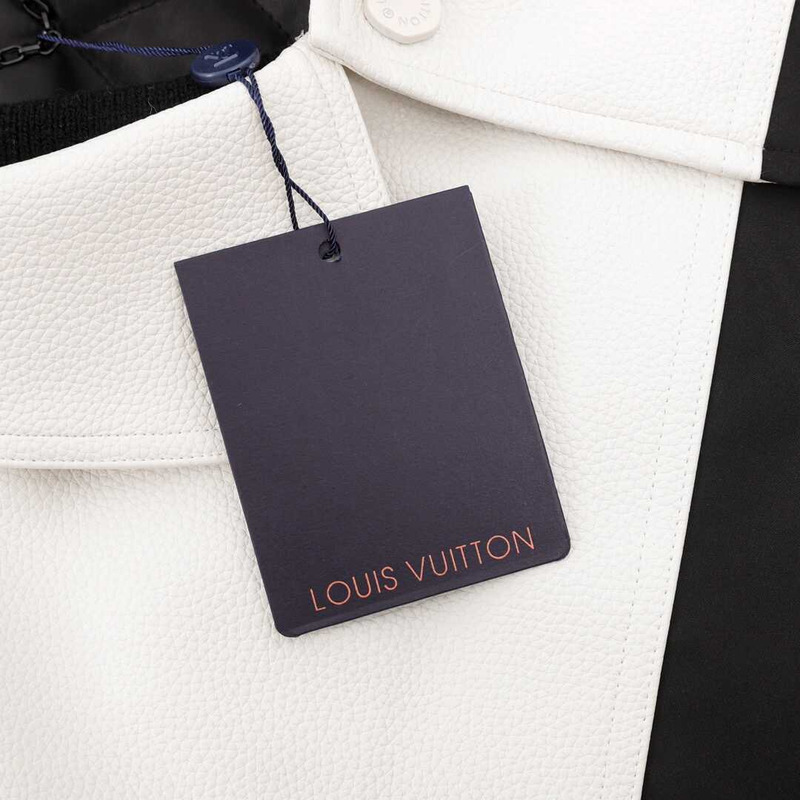 l**is V*t*n leather and nylon blouson jacket black and white