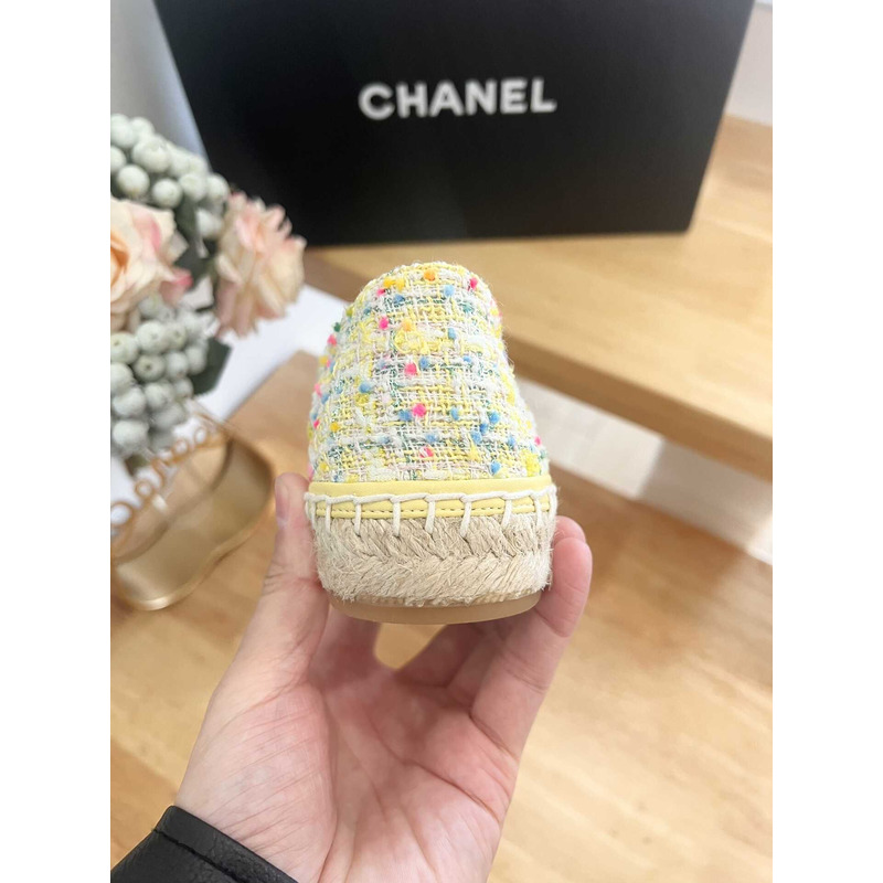 Ch*el espadrilles glittered cotton tweed & lambskin yellow & multicolor
