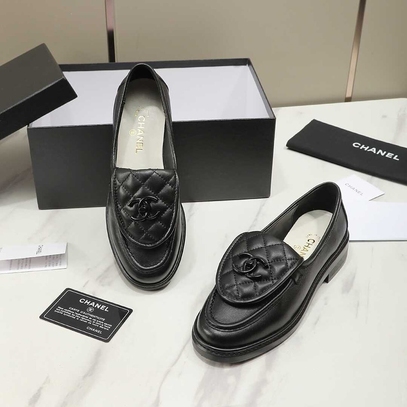Ch*el lambskin moccasins loafers black