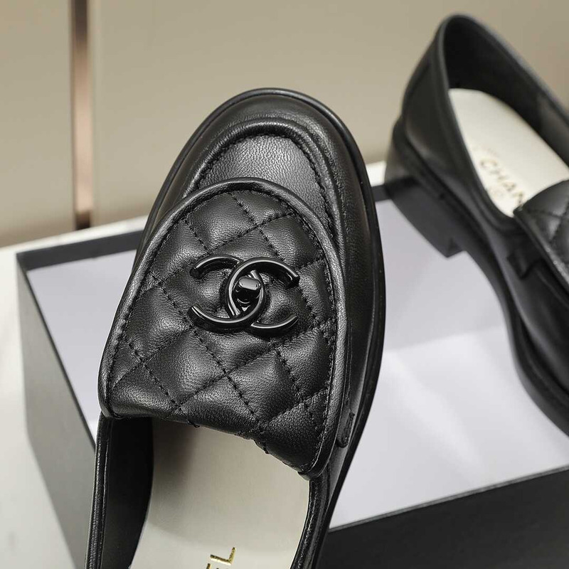 Ch*el lambskin moccasins loafers black