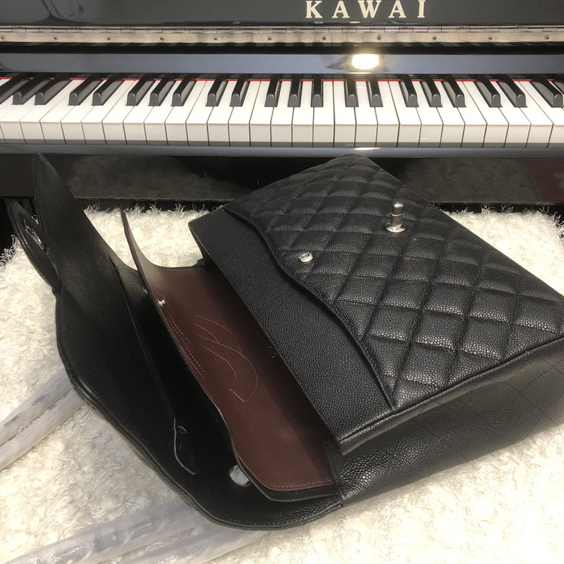 Ch*el classic double flap quilted caviar silver-tone large black