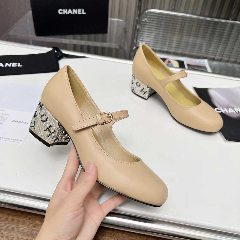 Ch*el mary janes grosgrain & diamanté beige