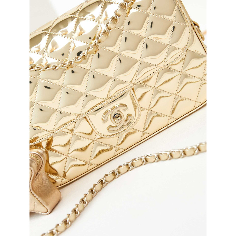 Ch*el flap & star coin purse metallic mirror calfskin, metallic lambskin & gold-tone metal light gold