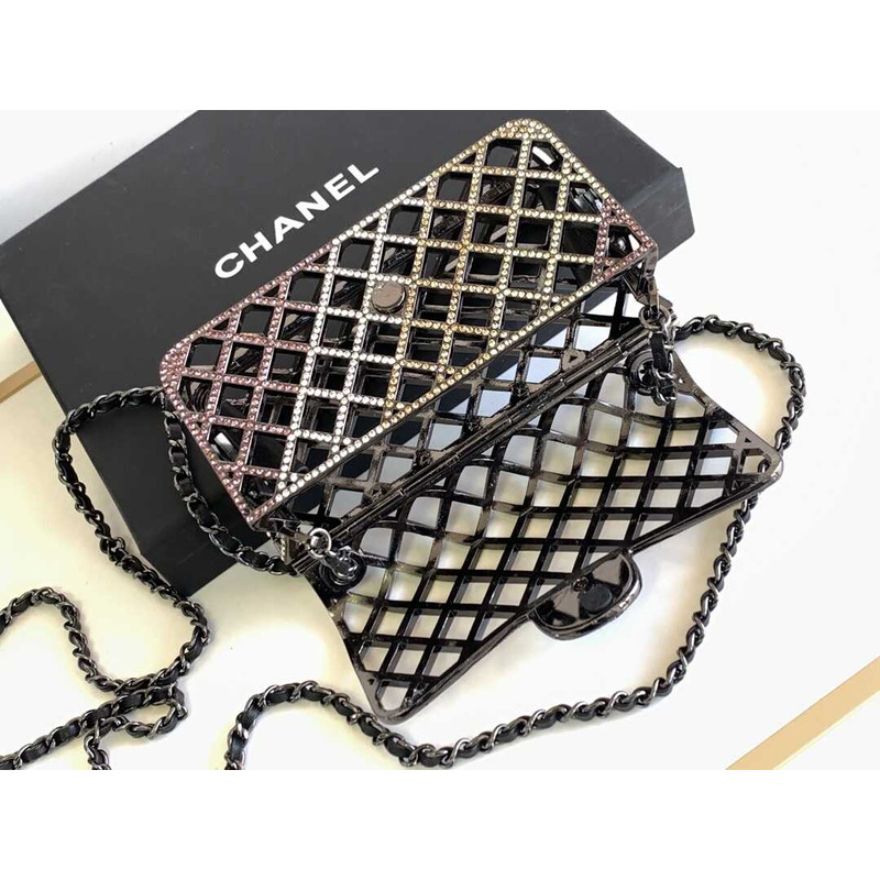 Ch*el mini evening bag strass & black metal black & multicolour