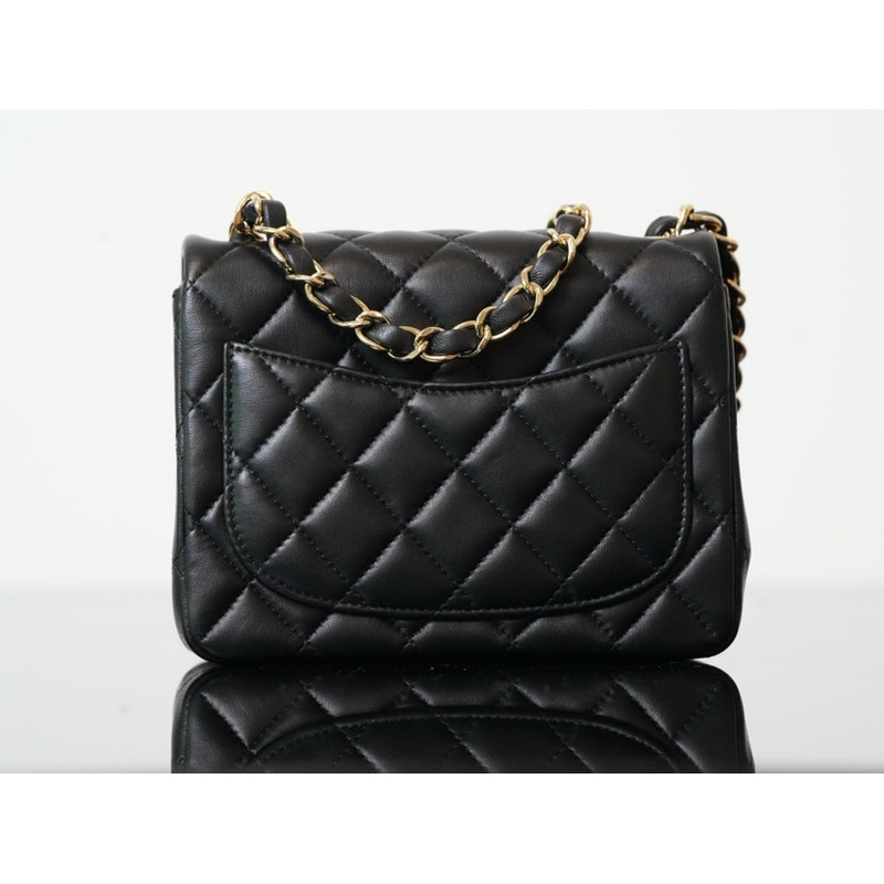 Ch*el mini flap bag lambskin & gold-tone metal black
