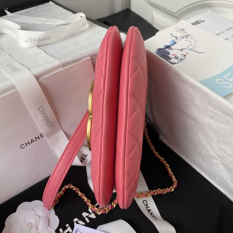 Ch*el small messenger bag lambskin & gold-tone metal coral pink