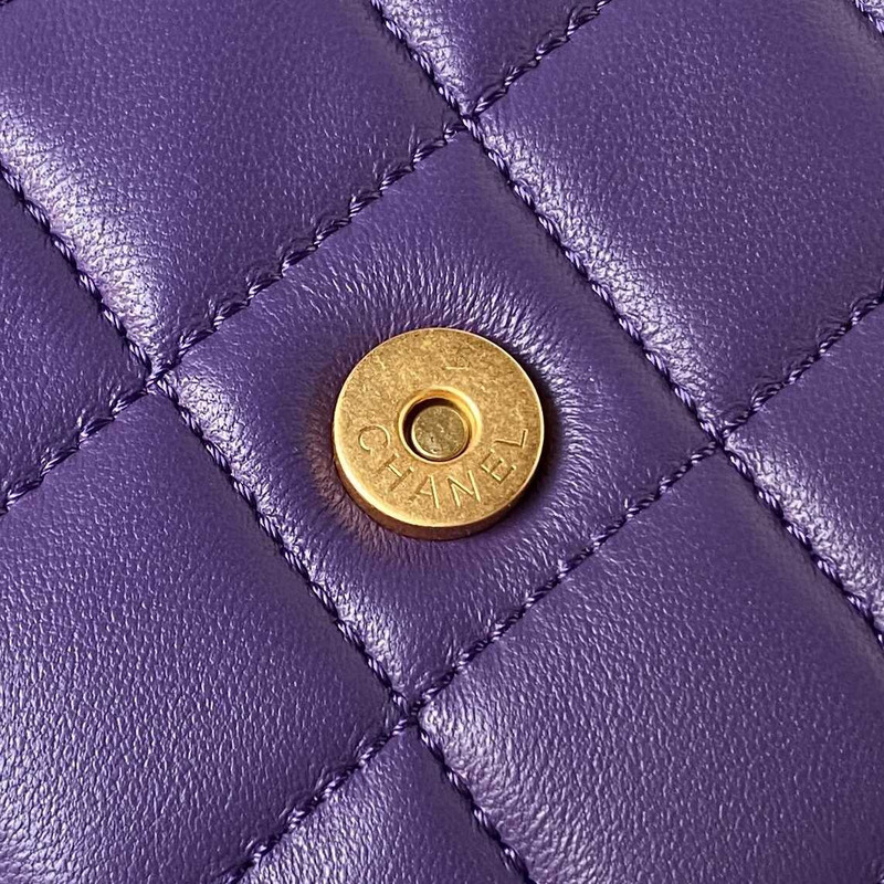 Ch*el small messenger bag lambskin & gold-tone metal purple