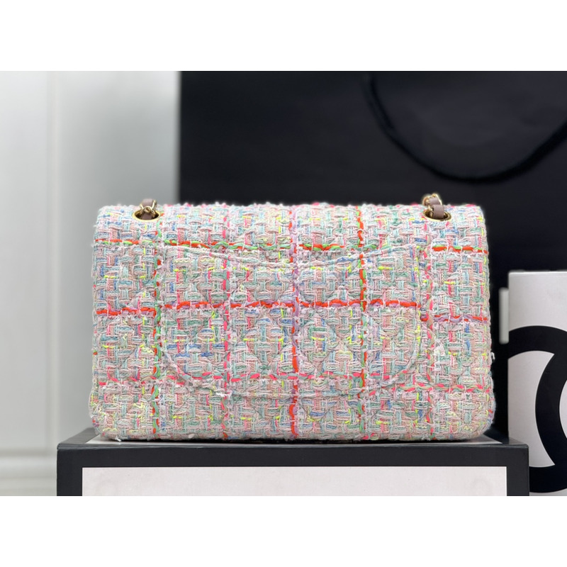 Ch*el classic handbag tweed & gold-tone metal multicolor