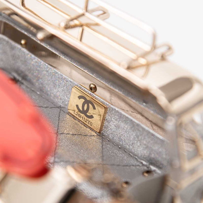 Ch*el mini van minaudiere plexi, enamel, strass & gold-tone metal silver, gold & pink