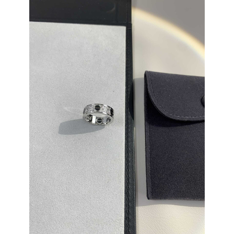 cartier white gold love Di*m*nd and ceramic ring in silver