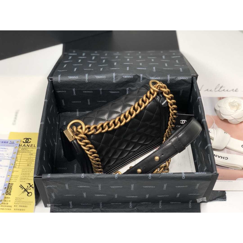 Ch*el le boy lambskin black bag