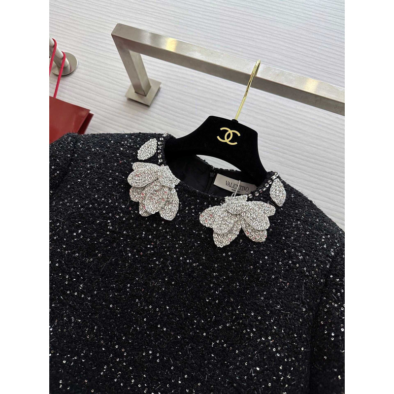 Valentino Metallic Tweed Polo Mini Dress In Black