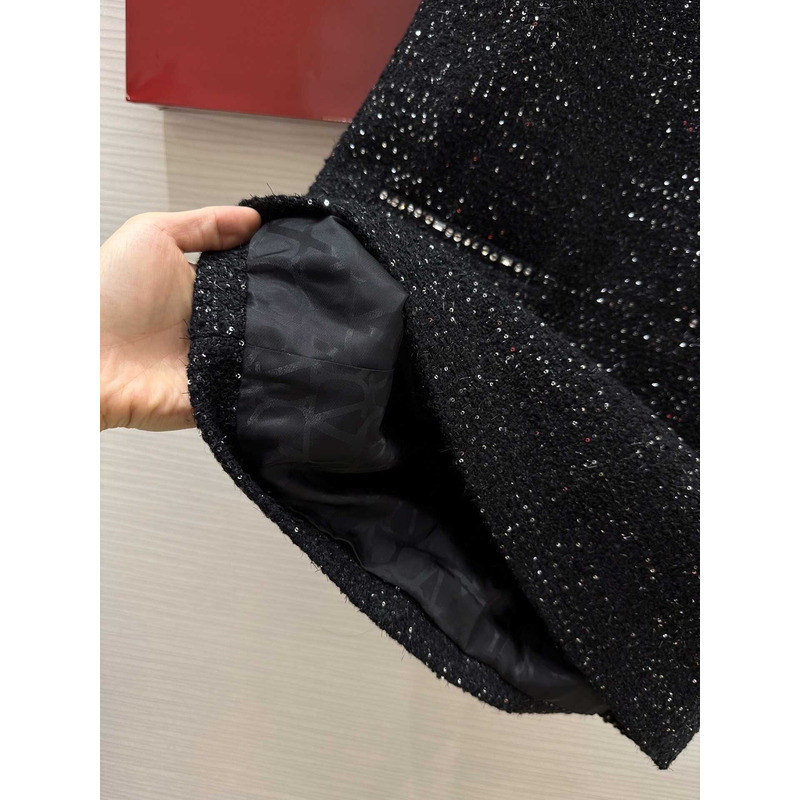 Valentino Metallic Tweed Polo Mini Dress In Black