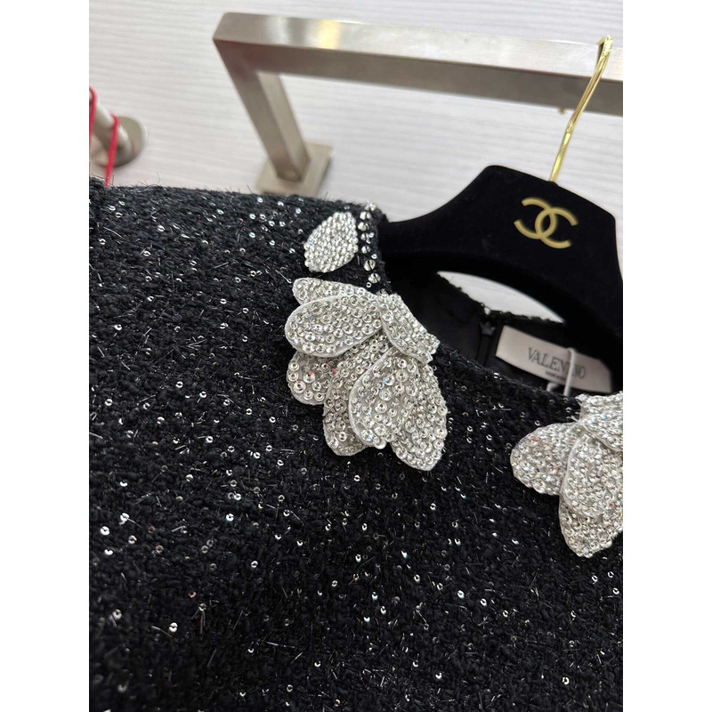 Valentino Metallic Tweed Polo Mini Dress In Black