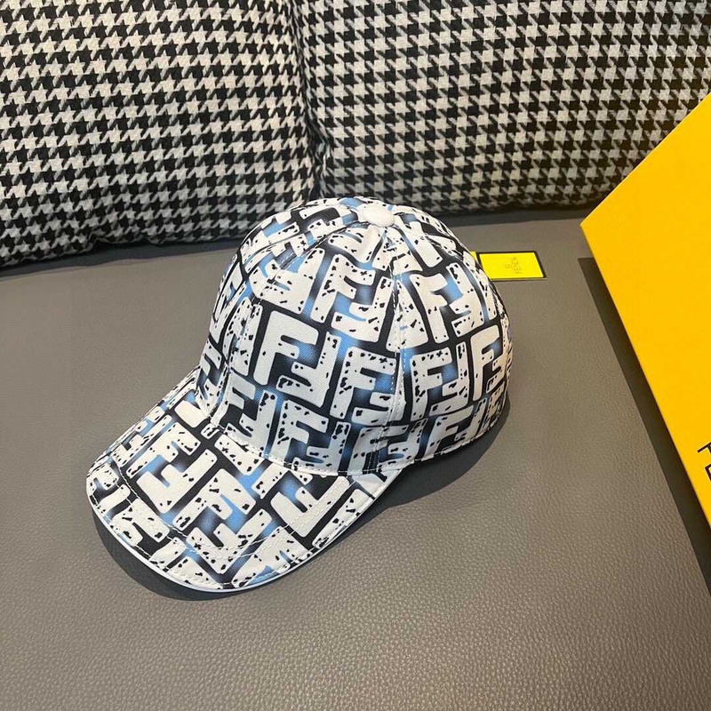 F**di hat ff jacquard fabric baseball cap white and blue
