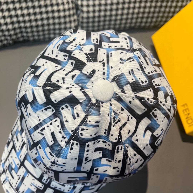 F**di hat ff jacquard fabric baseball cap white and blue