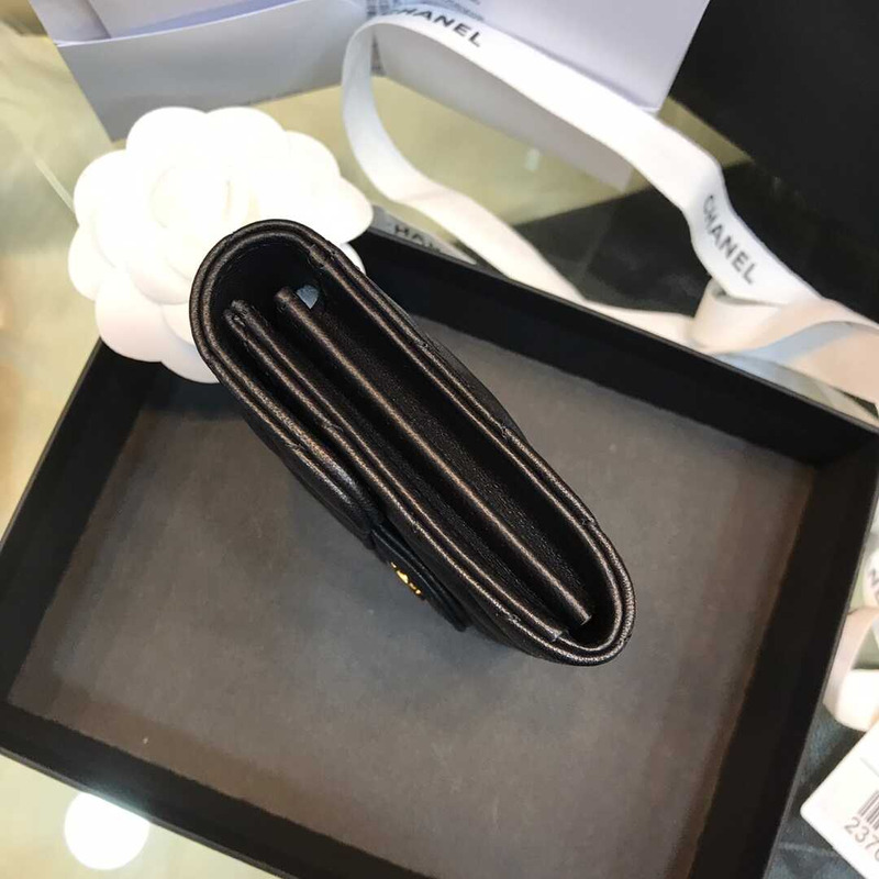 Ch*el lambskin small flap wallet black