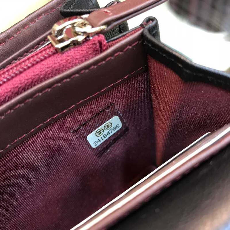 Ch*el lambskin flap wallet black