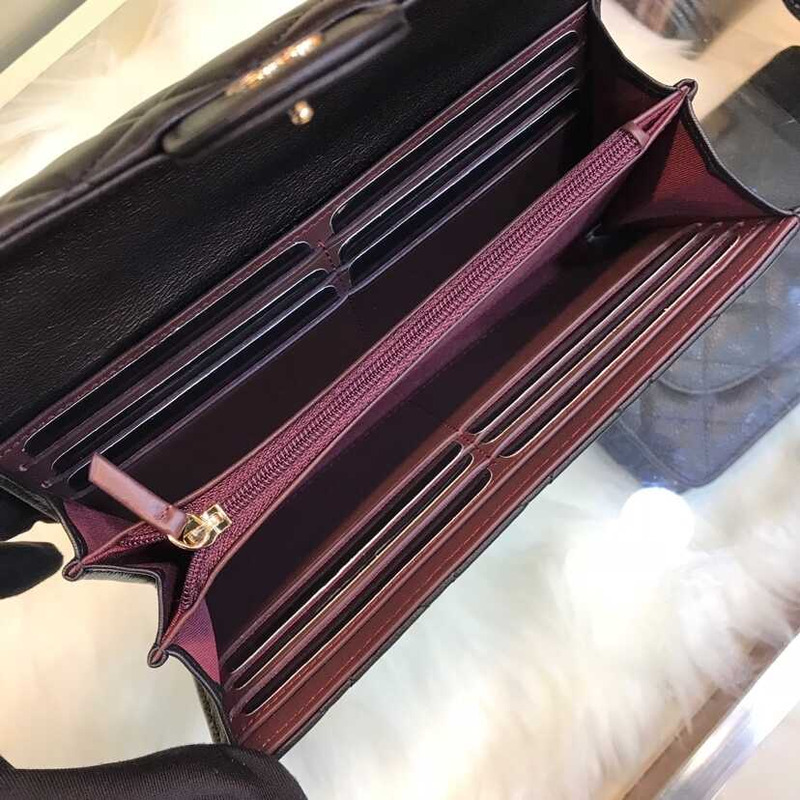 Ch*el lambskin flap wallet black