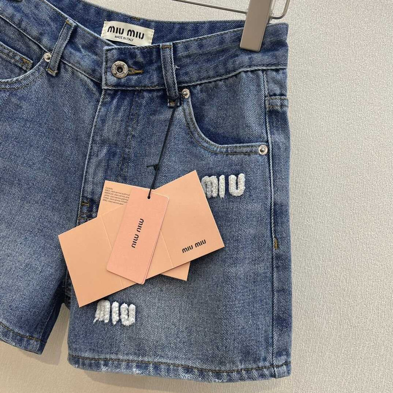 Miu Miu Denim Shorts With Logo Blue