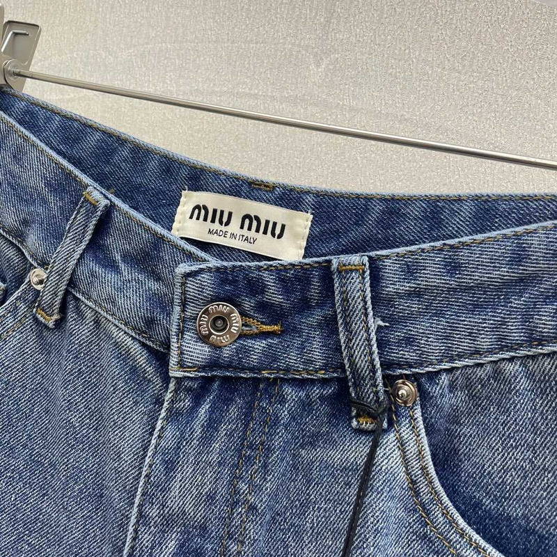 Miu Miu Denim Shorts With Logo Blue
