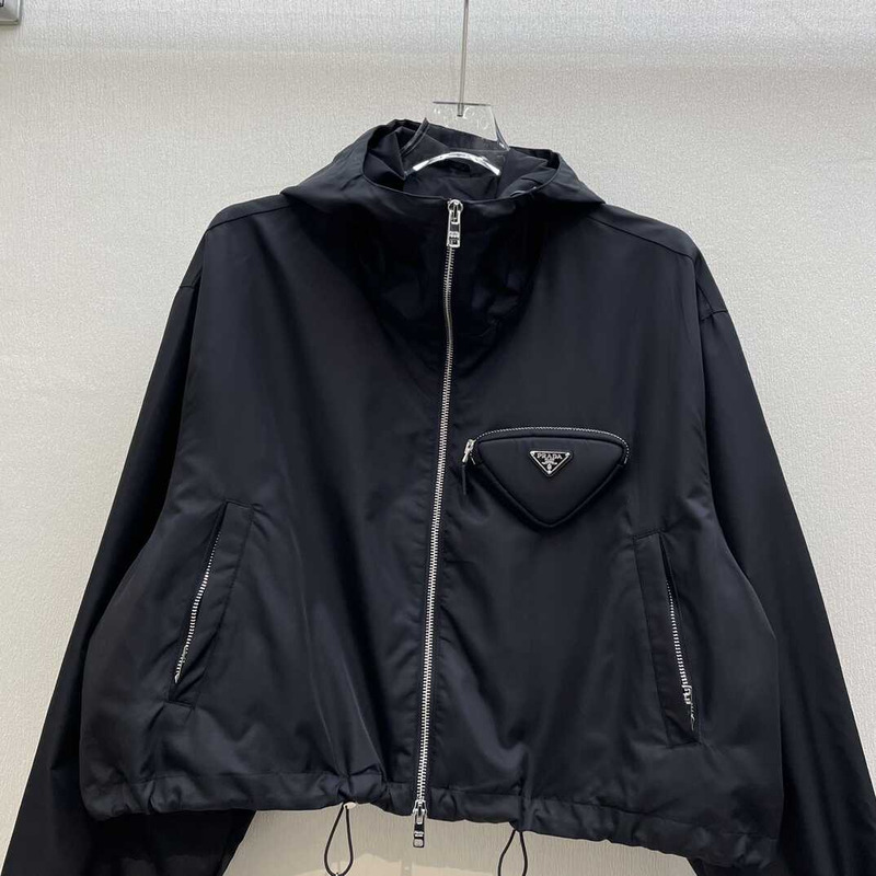 Pra*a re-nylon hooded track jacket black