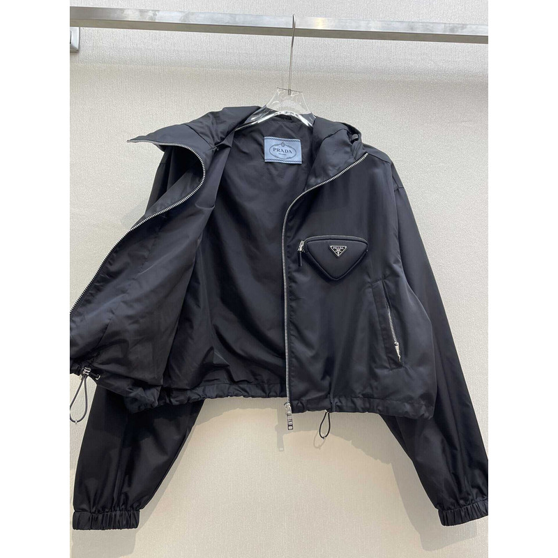 Pra*a re-nylon hooded track jacket black