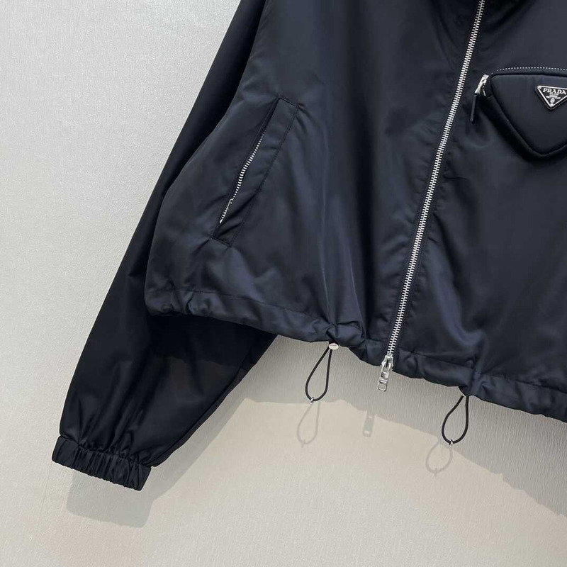 Pra*a re-nylon hooded track jacket black