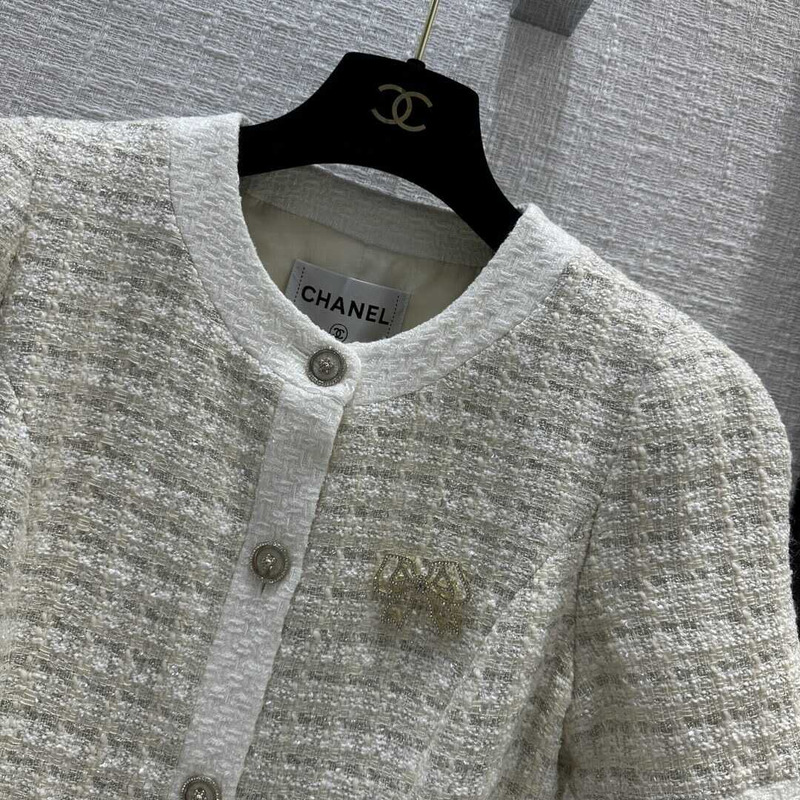 Ch*el tweed dress white