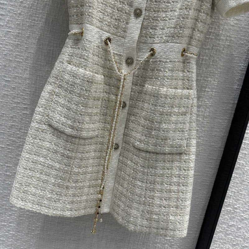 Ch*el tweed dress white