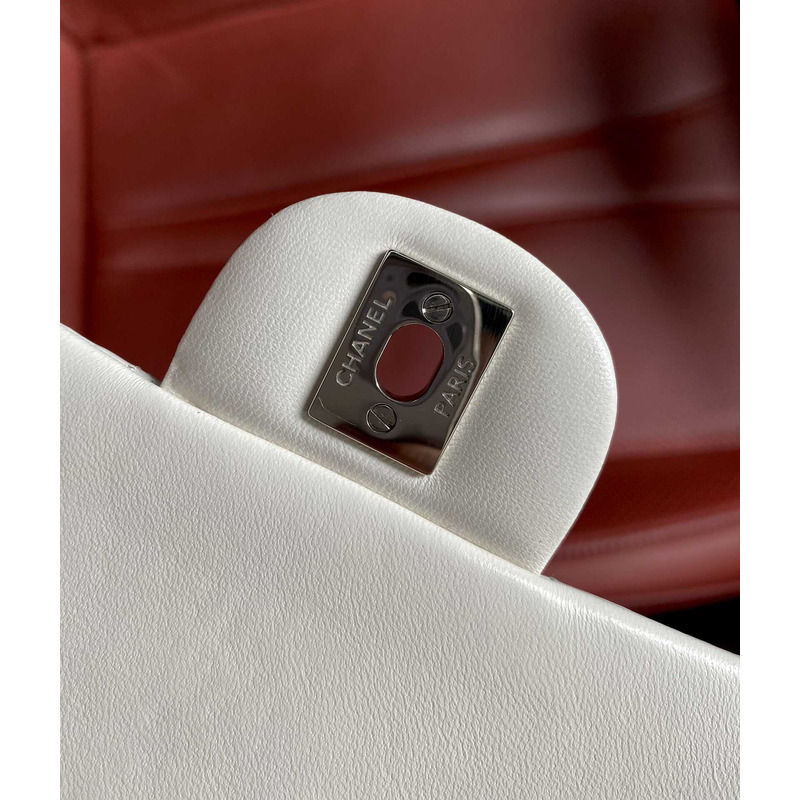 Ch*el medium classic flap lambskin silver hardware white