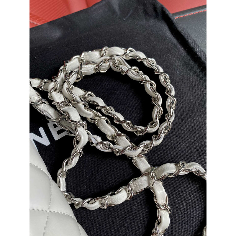 Ch*el medium classic flap lambskin silver hardware white