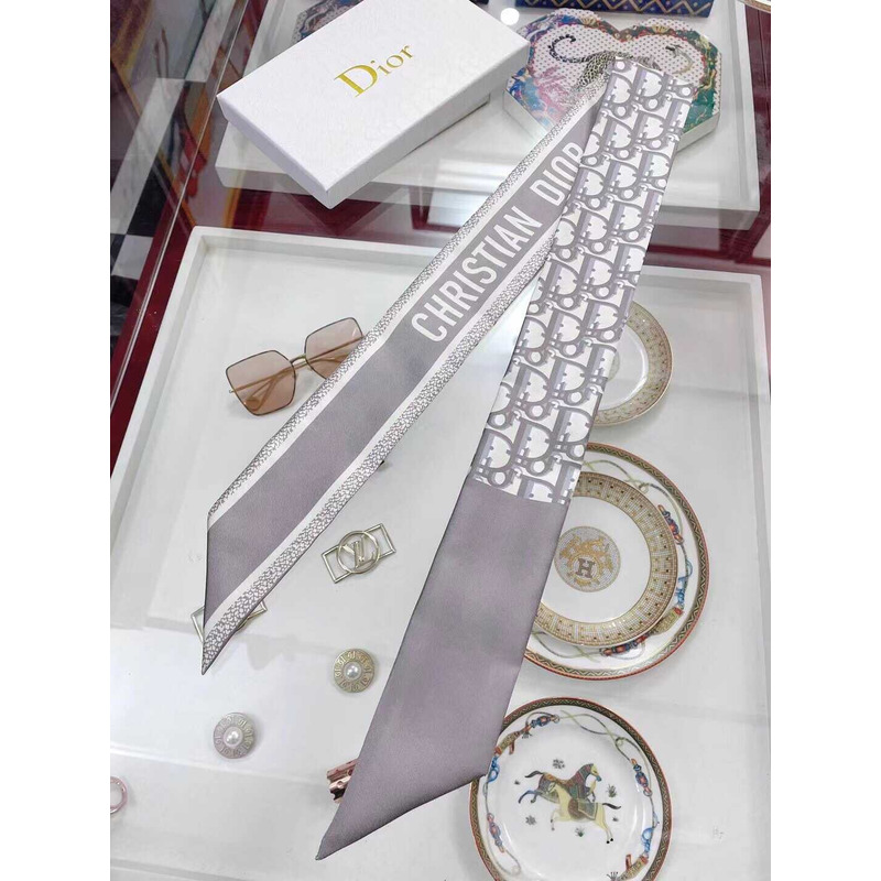 ch**an D*or silk oblique mitzah scarf grey