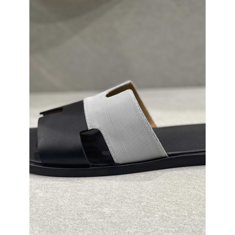 H**mes izmir sandal black grey slides  leather