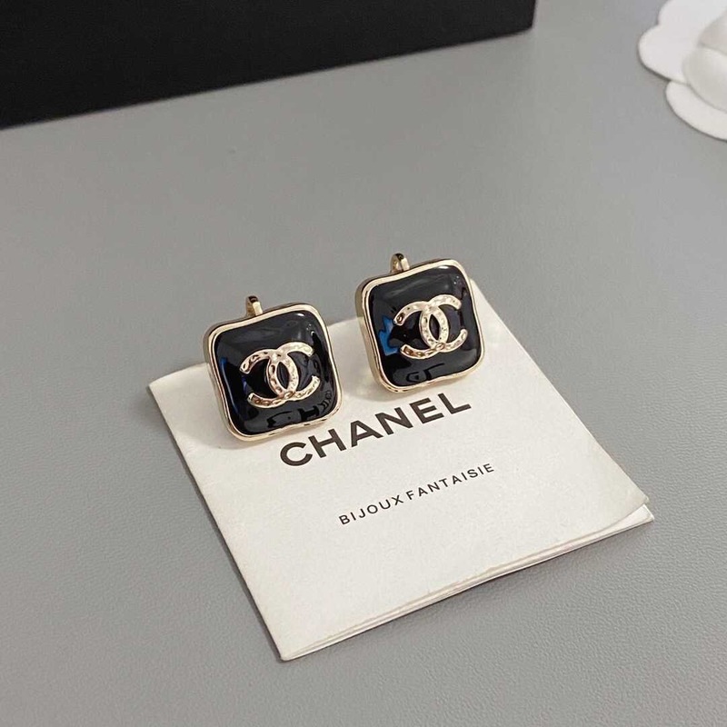 Ch*el enamel strass cc earrings black