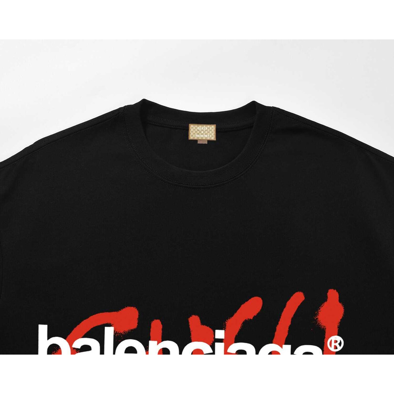 g*u*i & Ba*len*cia*ga logo printed t-shirt black