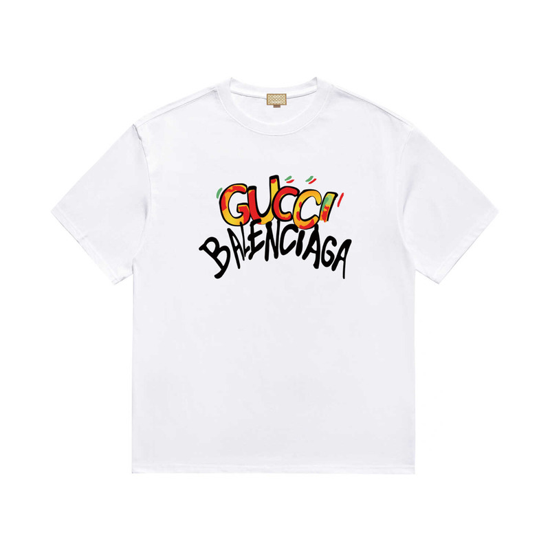 g*u*i & Ba*len*cia*ga logo printed t-shirt white