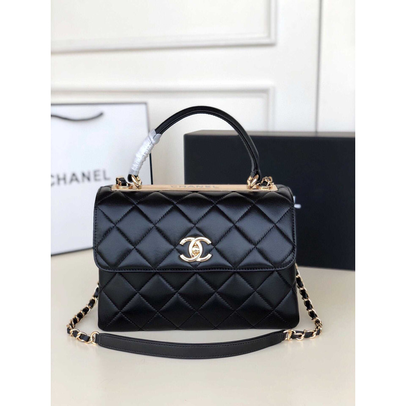 Ch*el trendy flap shoulder bag black