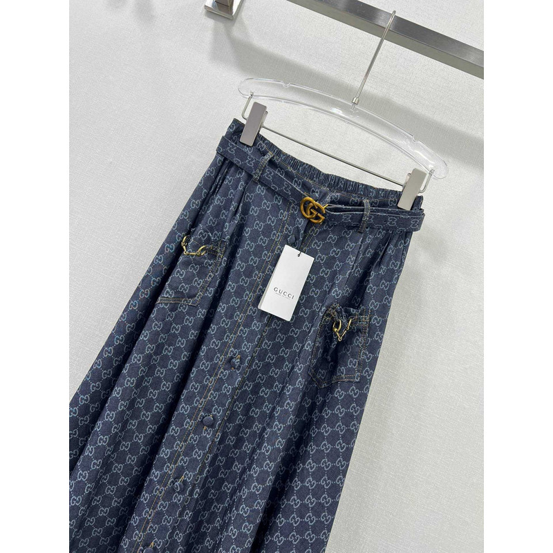 G*u*i washed organic denim skirt blue